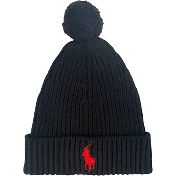 Polo Ralph Lauren Men`s Blue Wool/Nylon Big Pony Signature Merino Cuffed Beanie - Picture 2 of 13